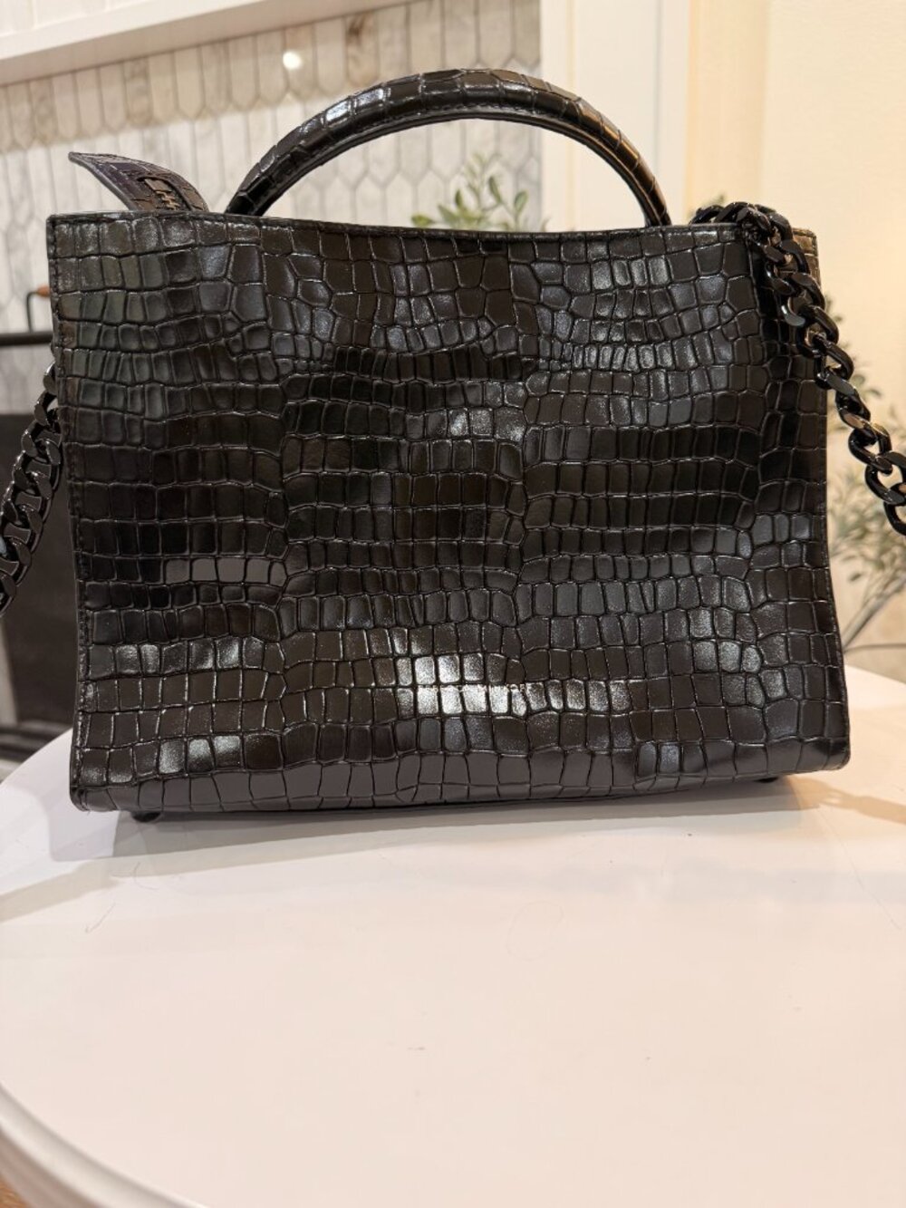 Rebecca Minkoff Black Croc Embossed Black Hardware Satchel - Picture 5 of 10